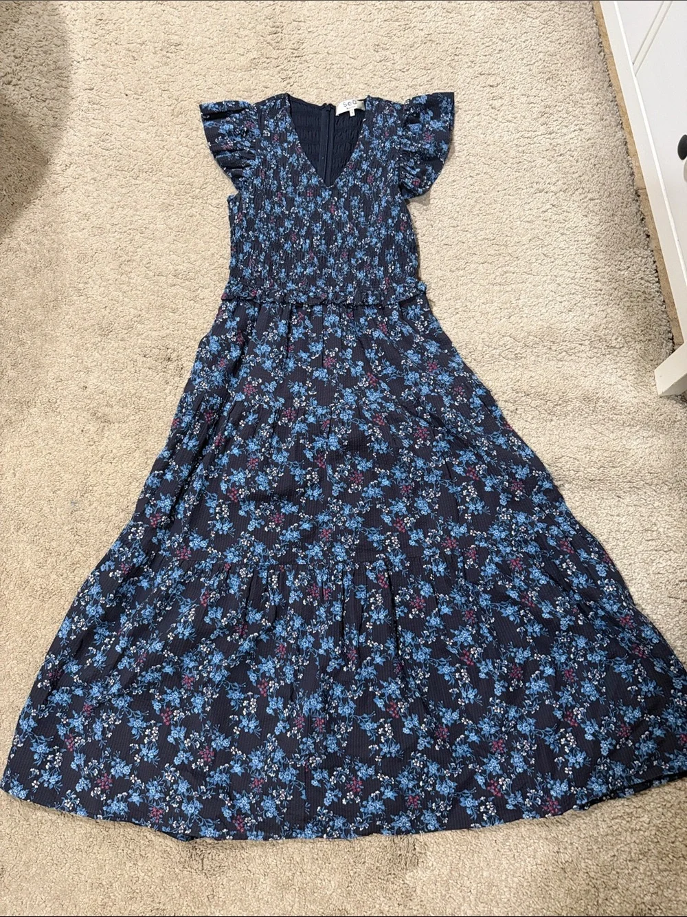 Sea New York Multi Tilly Smocked Tiered Midi Dress - Size 2 EUC!